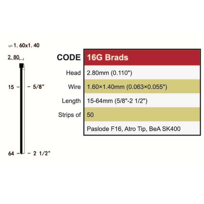 C Series 16 Gauge Galv Wire Brads pack of 2500 C30 16g 2500-Pack for Durable Fastening