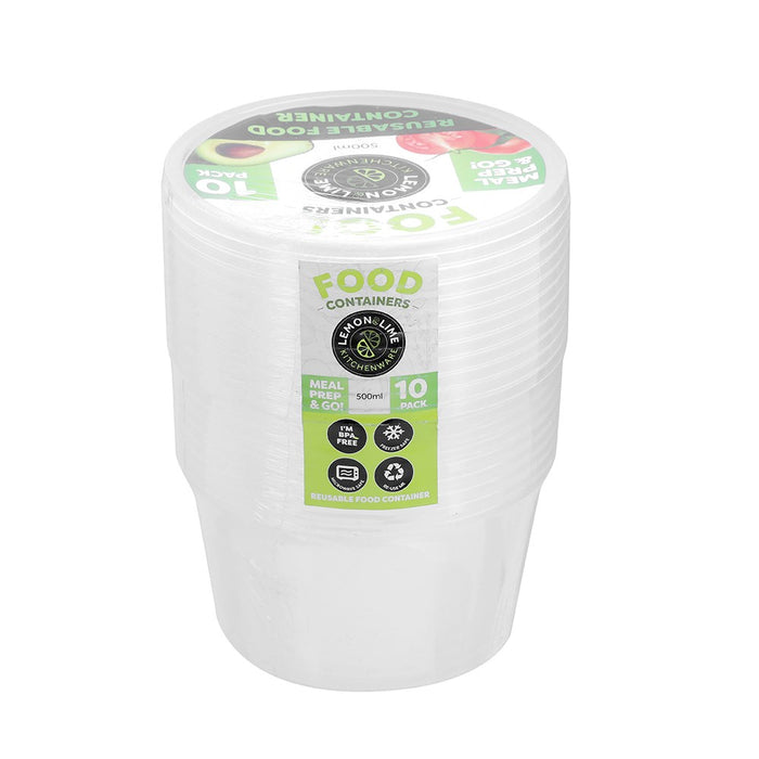 Lemon & Lime REUSABLE FOOD CONTAINER RND 500ML 10PK