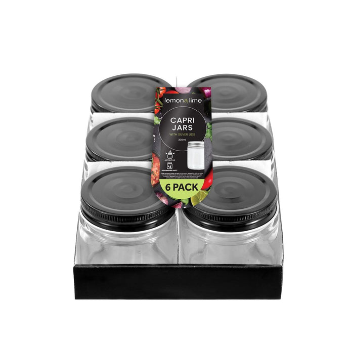 Lemon & Lime CAPRI GLASS PRESERVE JAR 200ML 6PK BLACK LID