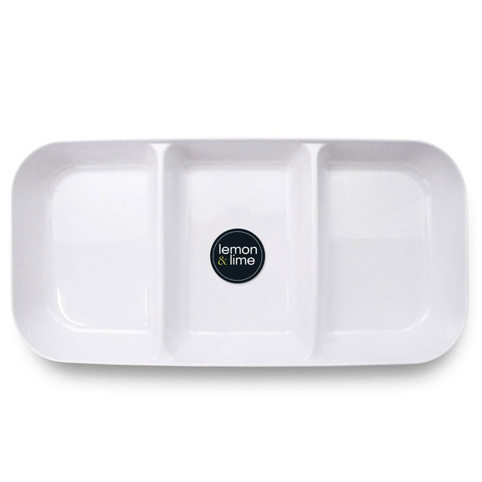 Lemon & Lime MELAMINE SERVING TRAY 3 SECT LARGE WHITE 33X16CM