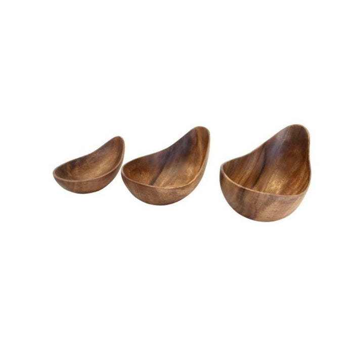 2 set Acacia Leaf Bowls - (L) 22cm long x 13.25cm wide x 12.5cm high