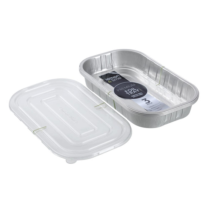 Lemon & Lime PREMIUM FOIL CONTAINER WITH CLEAR LIDS 3PK 31.5X19X4.5CM
