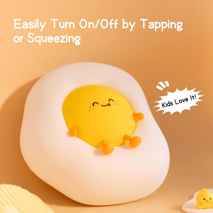 ONEIN Cute Night Light for Kids Baby, Portable Silicone Rechargeable Nightlight, Cordless LED Touch Sensor Dimmable Bedside Lamp, Small Squishy Toy for Boy Girl, Nursery Decor (Fried Egg)