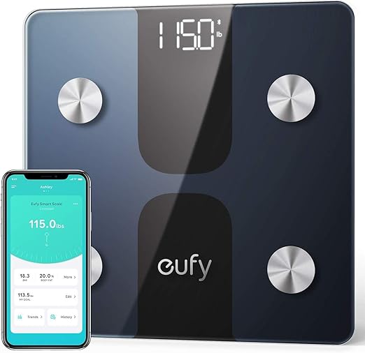 Eufy Smart Scale C1 with Bluetooth, Body Fat Scale, Wireless Digital Bathroom Scale, 12 Measurements, Weight/Body Fat/BMI, Fitness Body Composition Analysis, Black/White, lbs/kg