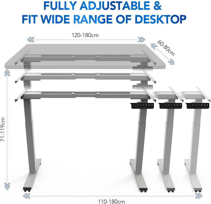 FLEXISPOT EB2 Electric Standing Desk with 2 Motors Height Adjustable Steel Desk with Smart Panel Memory Functions 100kg Load (Grey Frame+Wheels)