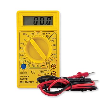 Digital Multimeter 12V Features 19 Ranges and 7 Functions with a Low Battery Indicator, Includes Test Leads & Instruction Manual
