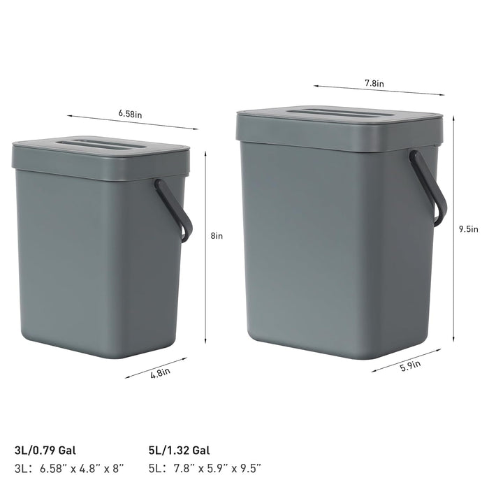 EKO Puro Mini Wall-Mounted Kitchen Trash Can with Lid, Food Waste Caddy, 1.32 Gall / 5L (Grey)