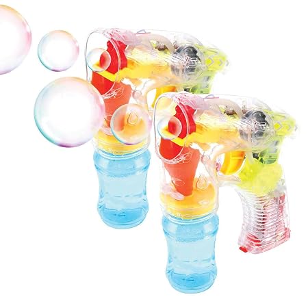 Bubble Gun Battery Operated with Lights Includes: Gun & 2 x 60mL Solution Requires: 3x AAA Batteries (Not Included)