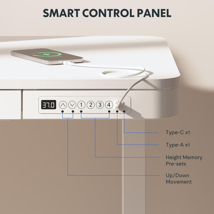 FLEXISPOT EW8 Comhar Electric Standing Desk with Drawers Charging USB A to C Port, Height Adjustable 120 CM Whole-Piece Quick Install Home Office Computer Laptop Table with Storage (White Top + Frame)