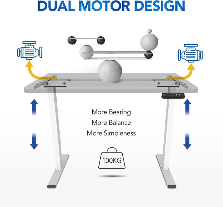 FLEXISPOT EB2 Seat Stand Desk Adjustable Desk Electric Desk Standing Desk Desktop 120 * 60cm with 2 Motors with Intelligent Automatic Memory (White+White)