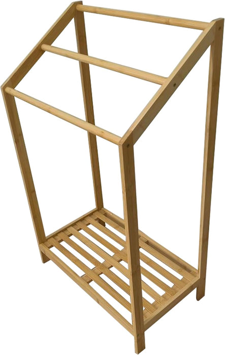Bamboo Towel Rack - Freestanding Bamboo Bathroom Towerl Shelf with 3-Tier Rail for Bath Towels & Blankets – Minimalist Look – Fits Over Bath Mat, Ideal for Bathroom