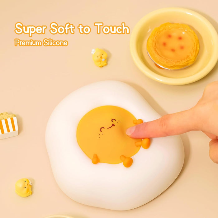 ONEIN Cute Night Light for Kids Baby, Portable Silicone Rechargeable Nightlight, Cordless LED Touch Sensor Dimmable Bedside Lamp, Small Squishy Toy for Boy Girl, Nursery Decor (Fried Egg)