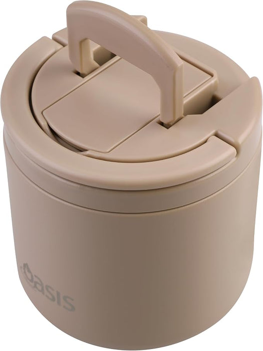 S/S D/WALL INS. FOOD FLASK W/QUICK RELEASE LID & SPORK 500ML LATTE