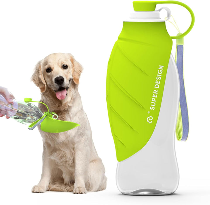 Dog Water Bottle for Walking Portable Dog Travel Bottle, Leak-Proof Travel Water Feeder with Large Flip Silicone Leaf Shape, Ideal for Walking, Hiking, and Outdoor (Green, Standard)