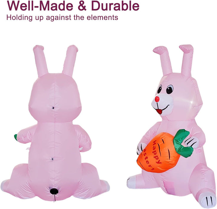 ONEIN 125CM Easter Bunny Inflatables Outdoor Decorations with Built-in LED Light, Blow Up Sitting Rabbit Holds a Carrot for Yard Garden Lawn Decor