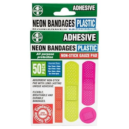 Bandage Strips Neon Assorted Sizes 50pk - Plastic (PE)