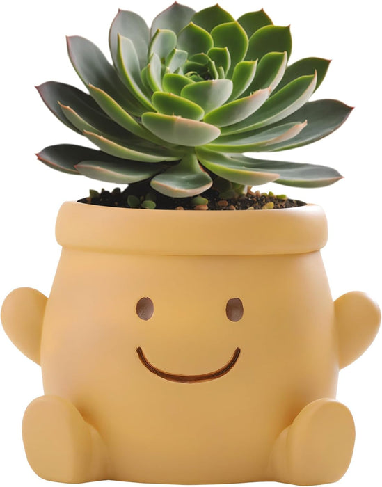 ONEIN Smily Face Plant Pot Indoor Outdoor, Cute 4 Inch Succulent Planter for Home Garden Decoration, Small Resin Flower Pot with Drainage Hole - Perfect Gifts for Plant Lovers