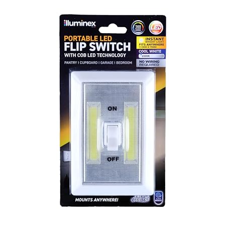 Illuminex Battery Operated Portable LED Flip Light Switch 2 Panel (Includes Adhesive Strips & Dual Screw Mount Holes) 75mm x 112mm (Requires 3 x AAA Batteries, Not Included)