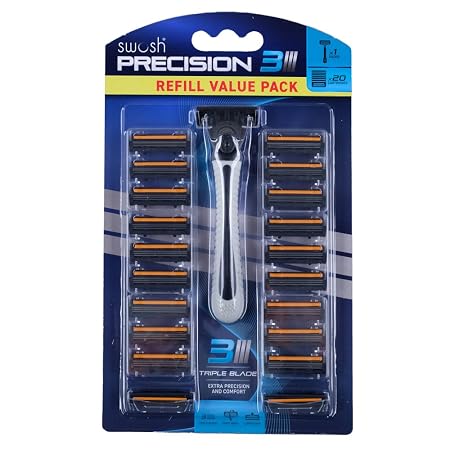 Razor Men's Set - Triple Blade with Lubricating Strip - Pack Includes: 1 x Razor with Handle & 20 x Refill Cartridges