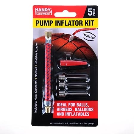 Pump Adaptor Inflating Needle Set 5pc (Kit Includes 3 Ball Needles, 1 x Inflatable Adaptor and 1 x Pump Connector Hose)
