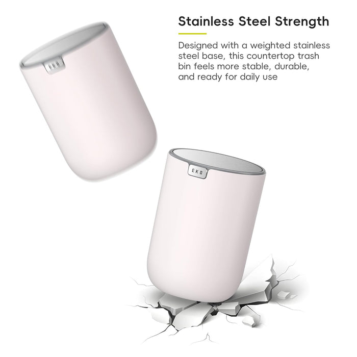 EKO 1.5L Mini Desk Bin with Swing-Top Lid,Small Round Tabletop Rubbish Bin and Storage Pot for Stationery, Makeup and Small Waste, Desktop Bin for Office, Home or Car (Pink)