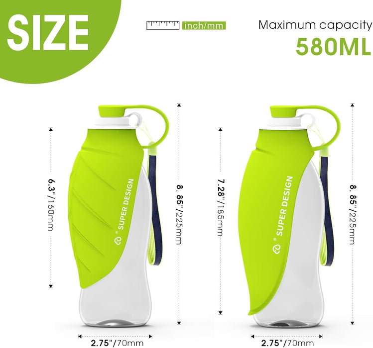 Dog Water Bottle for Walking Portable Dog Travel Bottle, Leak-Proof Travel Water Feeder with Large Flip Silicone Leaf Shape, Ideal for Walking, Hiking, and Outdoor (Green, Standard)