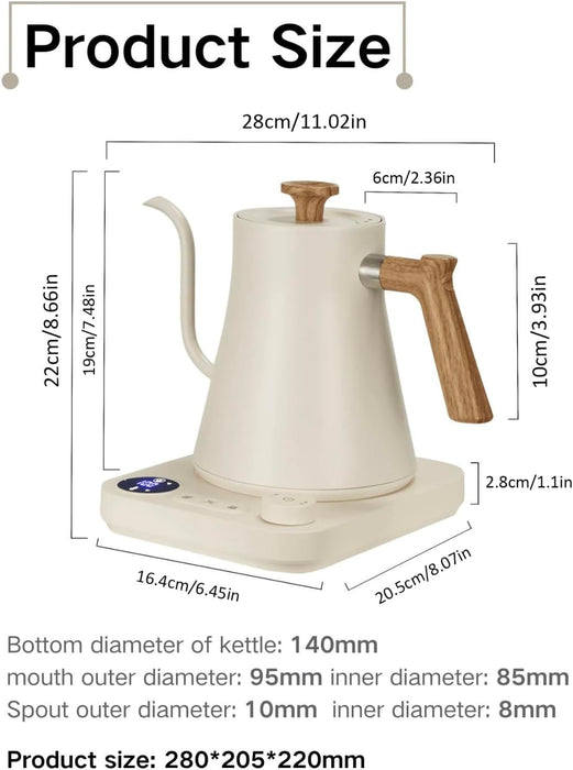 Electric Gooseneck Kettle with Temperature Control, 0.9L Stainless Steel Electric Kettle for Coffee and Tea, pour over Rapid Heating Quick Boiling