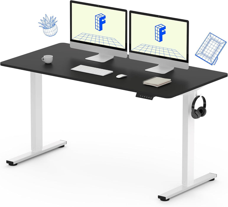 FLEXISPOT E1EW Electric Standing Desk Whole Piece 55 x 28 Inch Desktop Adjustable Height Desk Home Office Computer Workstation Sit Stand up Desk (White Frame + 55" Maple Top, 2 Packages)