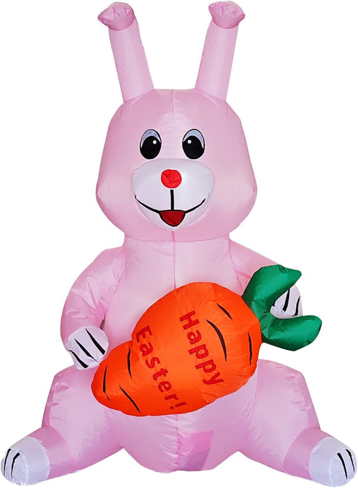 ONEIN 125CM Easter Bunny Inflatables Outdoor Decorations with Built-in LED Light, Blow Up Sitting Rabbit Holds a Carrot for Yard Garden Lawn Decor