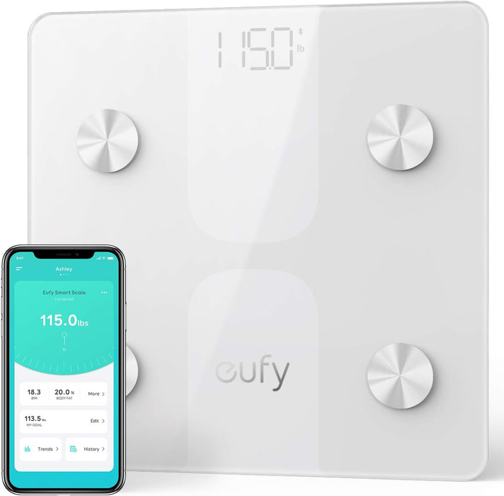 Eufy Smart Scale C1 with Bluetooth, Body Fat Scale, Wireless Digital Bathroom Scale, 12 Measurements, Weight/Body Fat/BMI, Fitness Body Composition Analysis, Black/White, lbs/kg