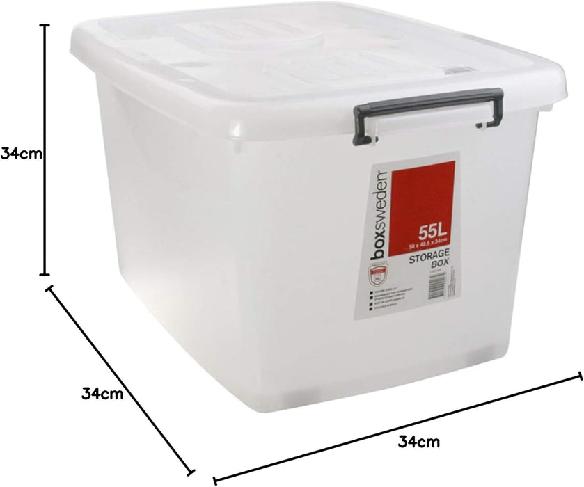 5 X Heavy Duty Utility Storage Bins 55L Stackable Plastic Storage Tub Container Clear Large Storage Box Tote Bin Boxes Bins With Durable Clip On Lid