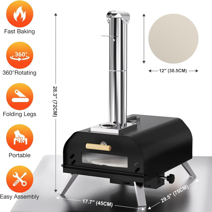 SOCRATES Outdoor Pizza Oven – Heating in 15 min | Portable Stainless-Steel Pizza Maker with Cordierite Stone & Fold-Down Legs, Backyard & Camping