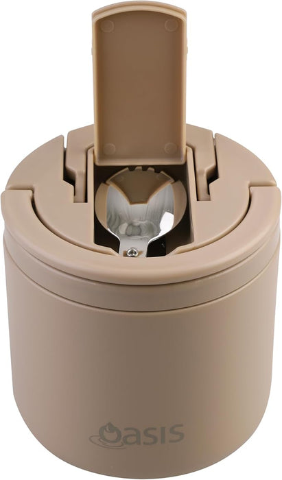 S/S D/WALL INS. FOOD FLASK W/QUICK RELEASE LID & SPORK 500ML LATTE