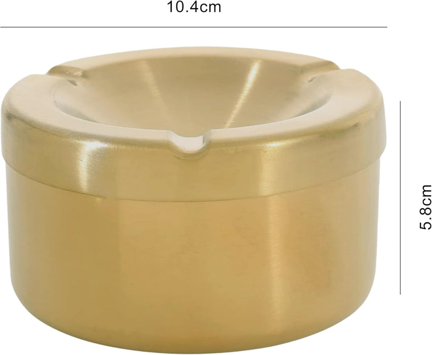 ONEIN Stainless Steel Windproof Ashtray with Removable Lid – Deep Smokeless Ash Tray for Indoor & Outdoor Use – Easy to Clean, Durable, Modern Design for Cigarettes & Cigars (Gold)