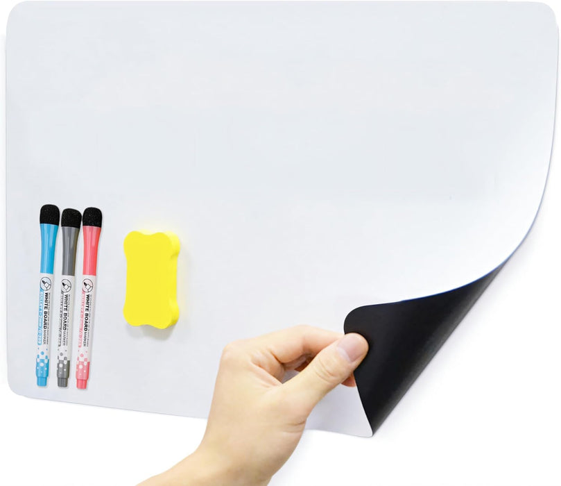 ONEIN Magnetic Dry Erase Whiteboard Sheet, A3 Size (42 x 29.7 cm), Fridge White Board, Includes 3 Markers, Eraser – Perfect for Home, Office, Kitchen, and School Use
