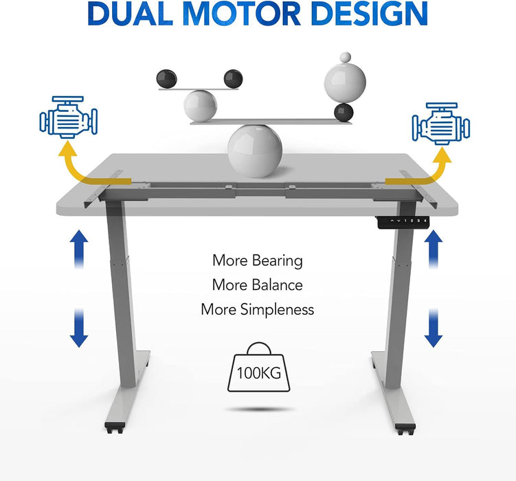 FLEXISPOT EB2 Electric Standing Desk with 2 Motors Height Adjustable Steel Desk with Smart Panel Memory Functions 100kg Load (Grey Frame+Wheels)