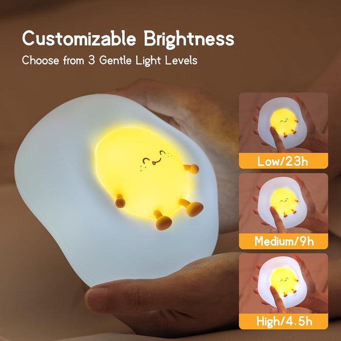 ONEIN Cute Night Light for Kids Baby, Portable Silicone Rechargeable Nightlight, Cordless LED Touch Sensor Dimmable Bedside Lamp, Small Squishy Toy for Boy Girl, Nursery Decor (Fried Egg)