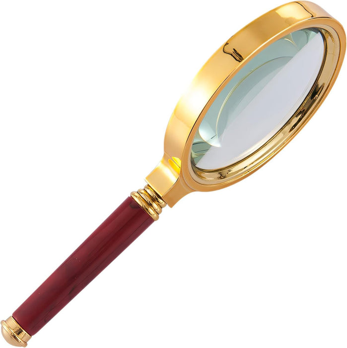 ONEIN Vintage Gold Magnifying Glass – 5X Handheld Magnifier with Clear Optical Lens & Elegant Wooden Handle, Perfect for Reading, Hobbies, Seniors, Inspection, and Insects
