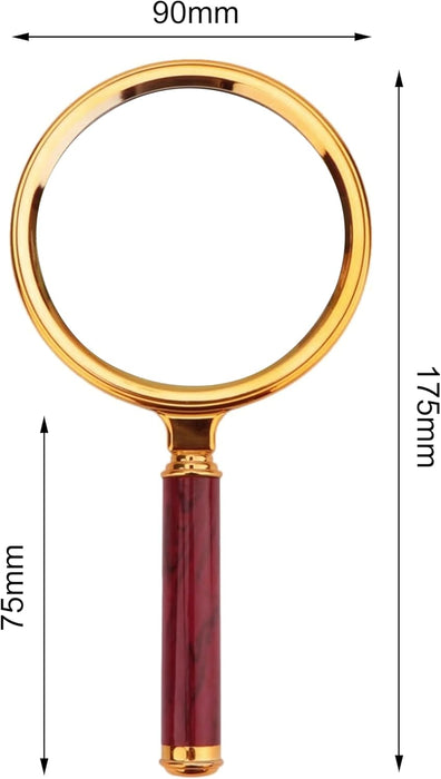 ONEIN Vintage Gold Magnifying Glass – 5X Handheld Magnifier with Clear Optical Lens & Elegant Wooden Handle, Perfect for Reading, Hobbies, Seniors, Inspection, and Insects