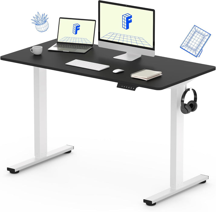 FLEXISPOT E1EW Electric Standing Desk Whole Piece 55 x 28 Inch Desktop Adjustable Height Desk Home Office Computer Workstation Sit Stand up Desk (White Frame + 55" Maple Top, 2 Packages)