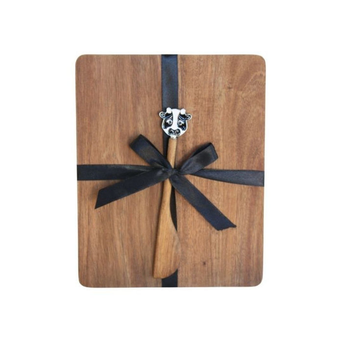 2 set Acacia Cheeseboard w Cow Spreader