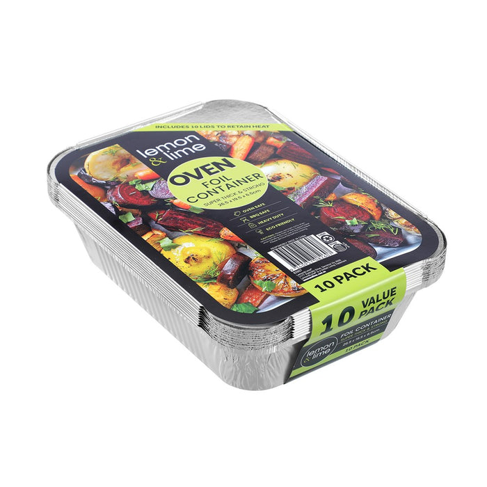 Lemon & Lime FOIL CONTAINER W/LID 10PK 26.5X19.5X6.5CM SHELF READY PDQ