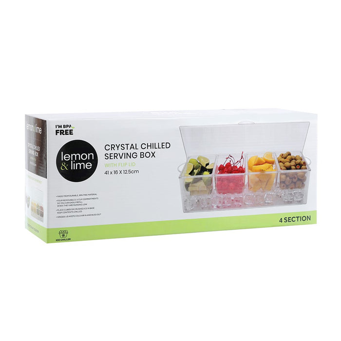 Lemon & Lime CRYSTAL 4 SECTION CHILLED SERVER FLIP LID 41X16X12.5CM