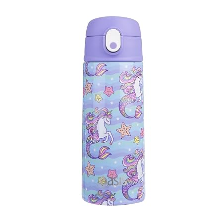 S/S D/WALL INS. KID'S DRINK BOTTLE W/ SIPPER STRAW 550ML MERMAID UNICORN