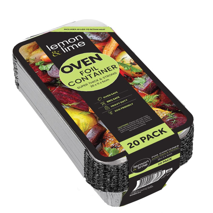 Lemon & Lime FOIL CONTAINER W/LID 20PK 20X11X5CM SHELF READY PDQ