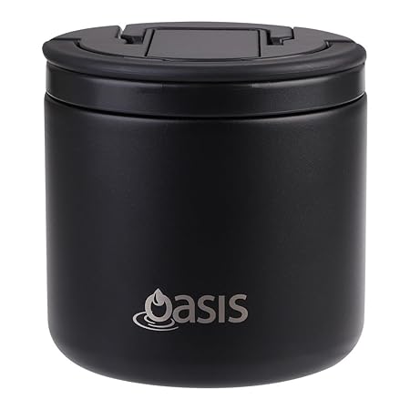 S/S D/WALL INS. FOOD FLASK W/QUICK RELEASE LID & SPORK 500ML BLACK