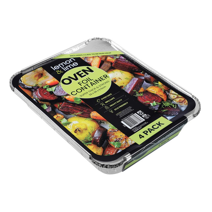 Lemon & Lime FOIL CONTAINER W/ LID 4PK 32X26X5.5CM SHELF READY PDQ