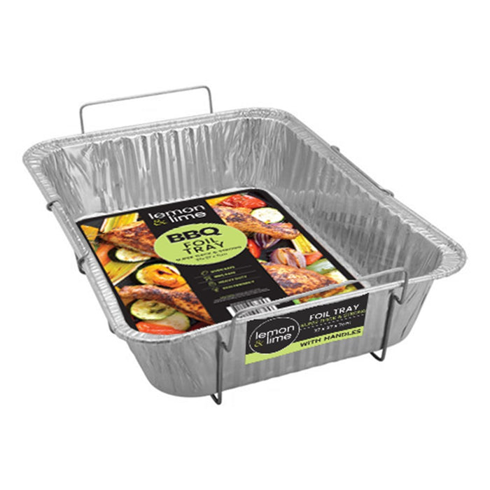 Lemon & Lime FOIL TRAY W/WIRE HANDLES 37X27X7CM SHELF READY PDQ