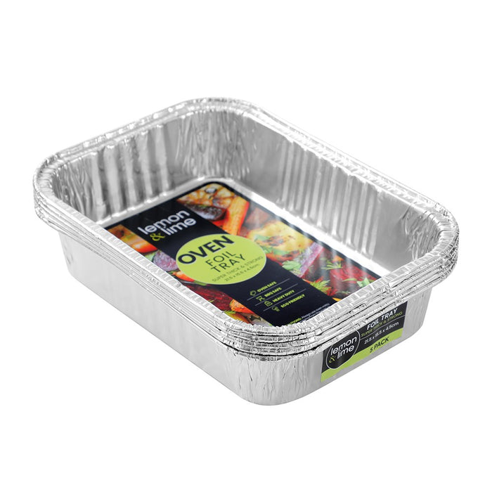 Lemon & Lime FOIL TRAY 5PK RECTANGLE 21.5X15.5X4.5CM SHELF READY PDQ