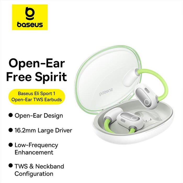 Baseus Eli Sport 1 Open-Ear TWS Earbudsn open-ear design, providing a natural and airy sound experience